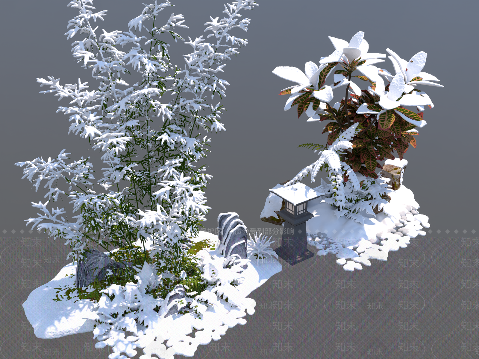 雪景灌木3D模型下载【ID:1149666685】