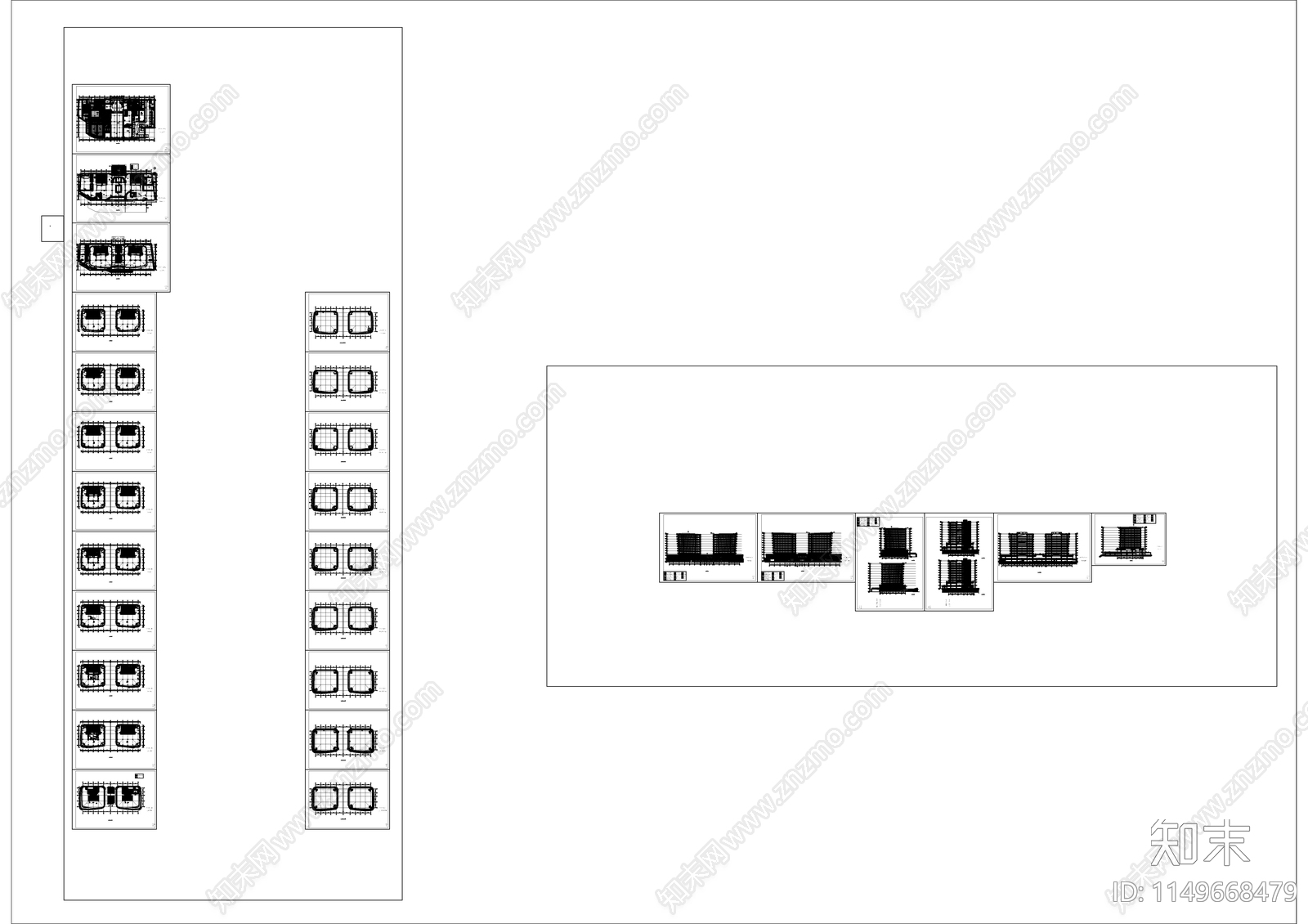 现代风格双塔办公楼建筑cad施工图下载【ID:1149668479】