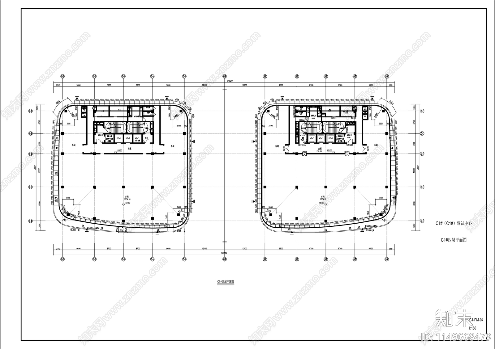 现代风格双塔办公楼建筑cad施工图下载【ID:1149668479】