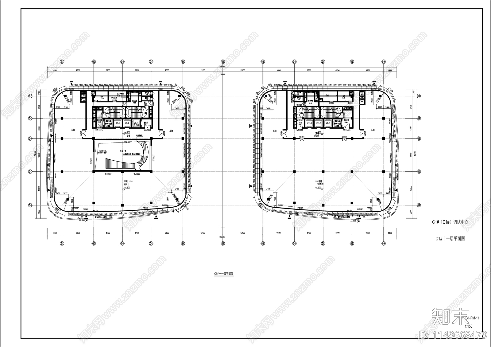 现代风格双塔办公楼建筑cad施工图下载【ID:1149668479】