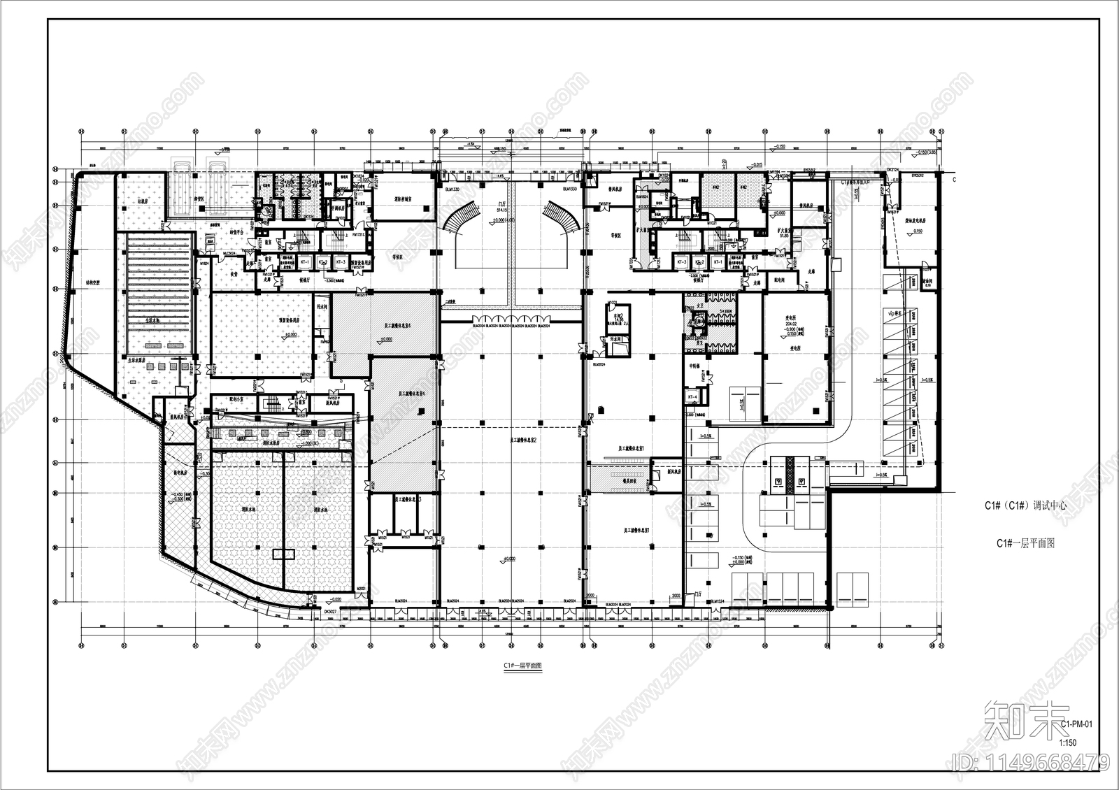 现代风格双塔办公楼建筑cad施工图下载【ID:1149668479】