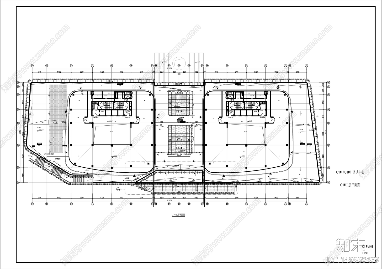 现代风格双塔办公楼建筑cad施工图下载【ID:1149668479】