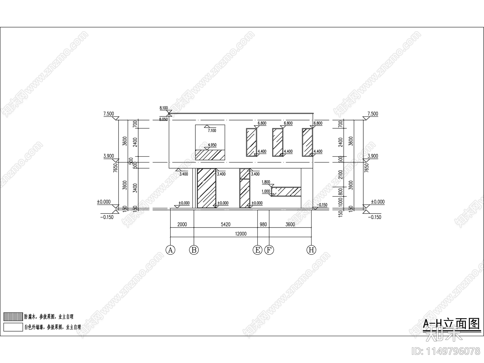 现代两层大开间独栋别墅建筑施工图下载【ID:1149796078】