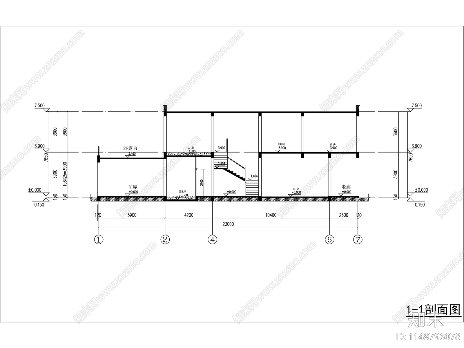 现代两层大开间独栋别墅建筑施工图下载【ID:1149796078】