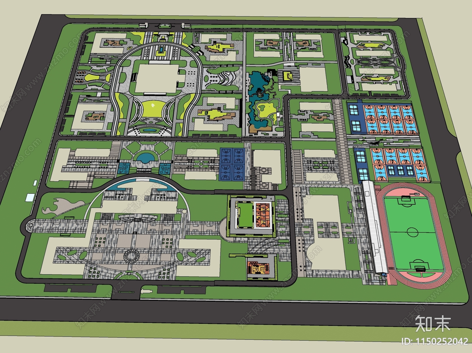 现代校园景观SU模型下载【ID:1150252042】