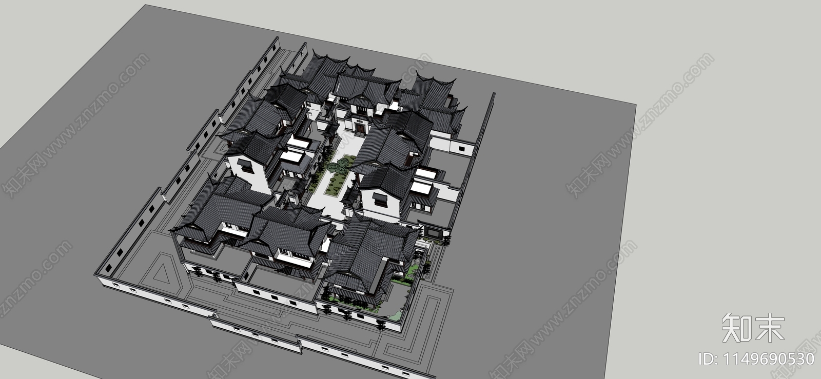 中式四合院SU模型下载【ID:1149690530】