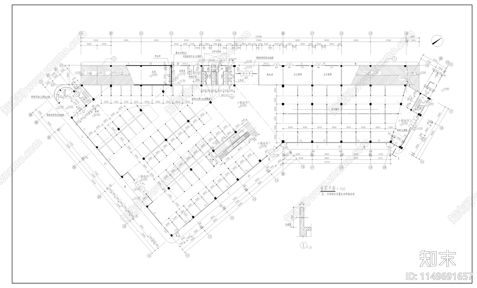 商业综合体建筑cad施工图下载【ID:1149691657】