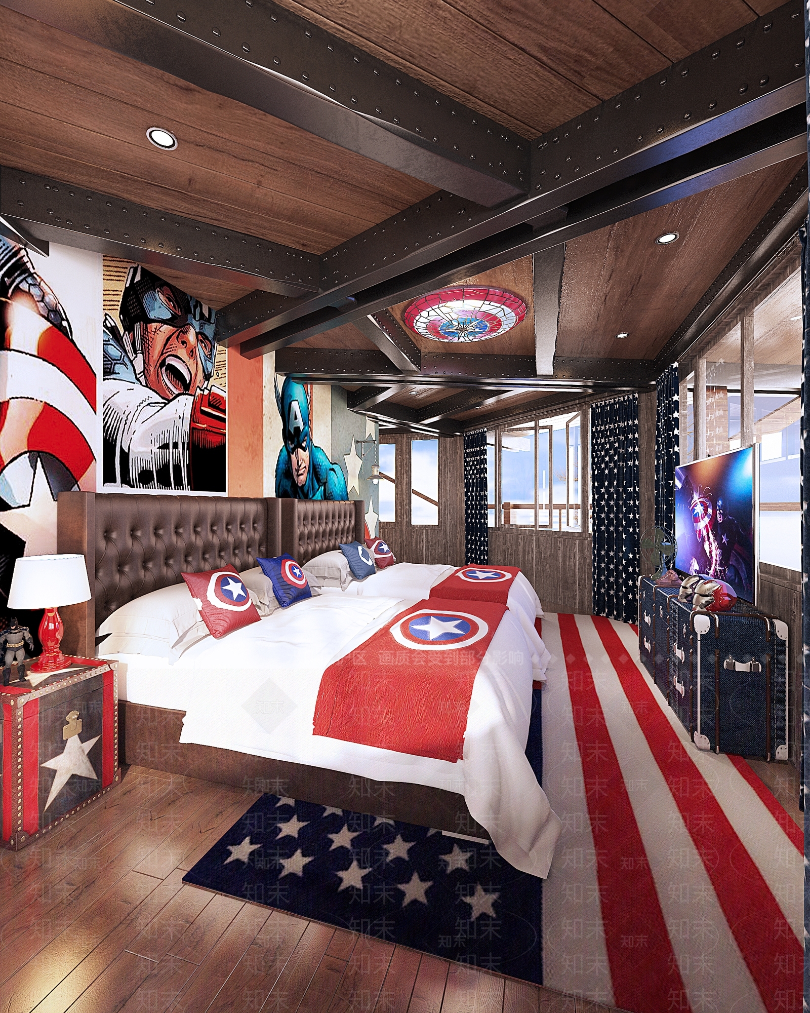 美式复仇者联盟主题民宿客房3D模型下载【ID:1149693317】