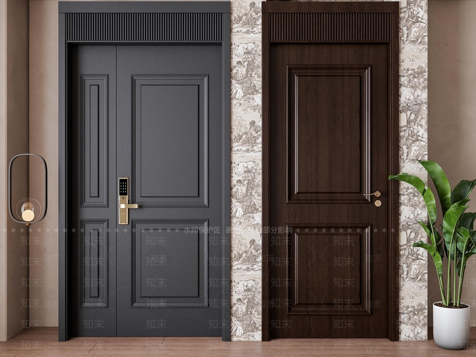 现代子母门组合3D模型下载【ID:1149692896】