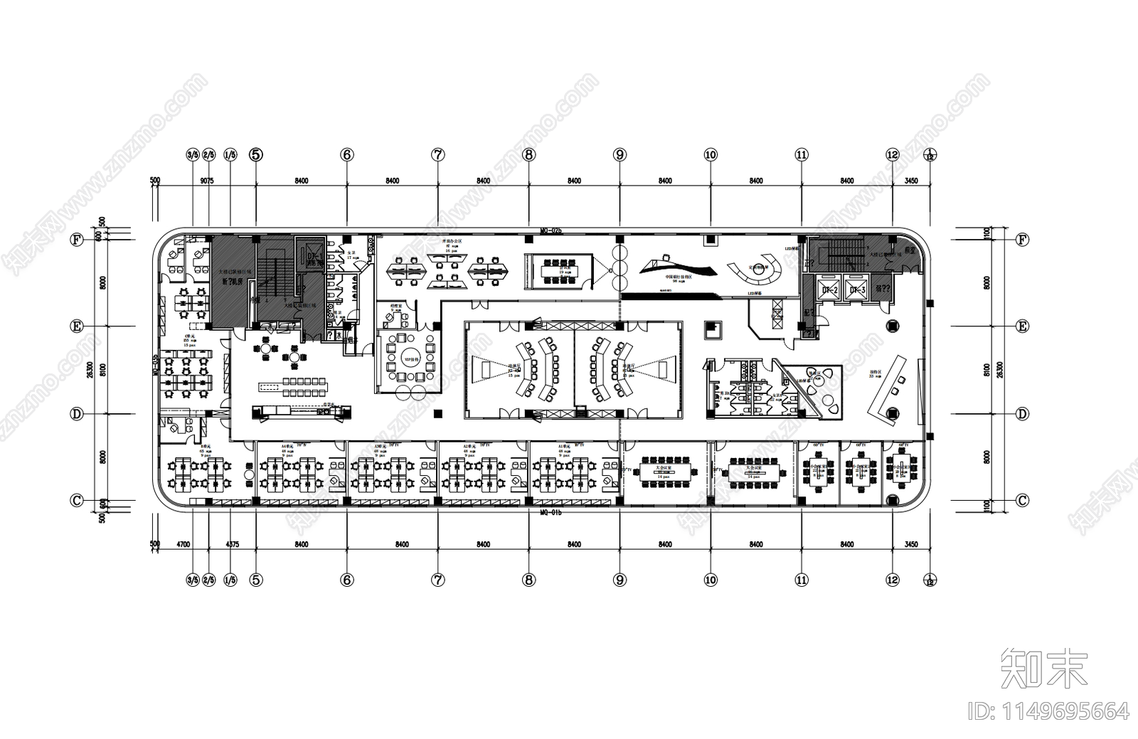 1600㎡办公空间室内cad施工图下载【ID:1149695664】