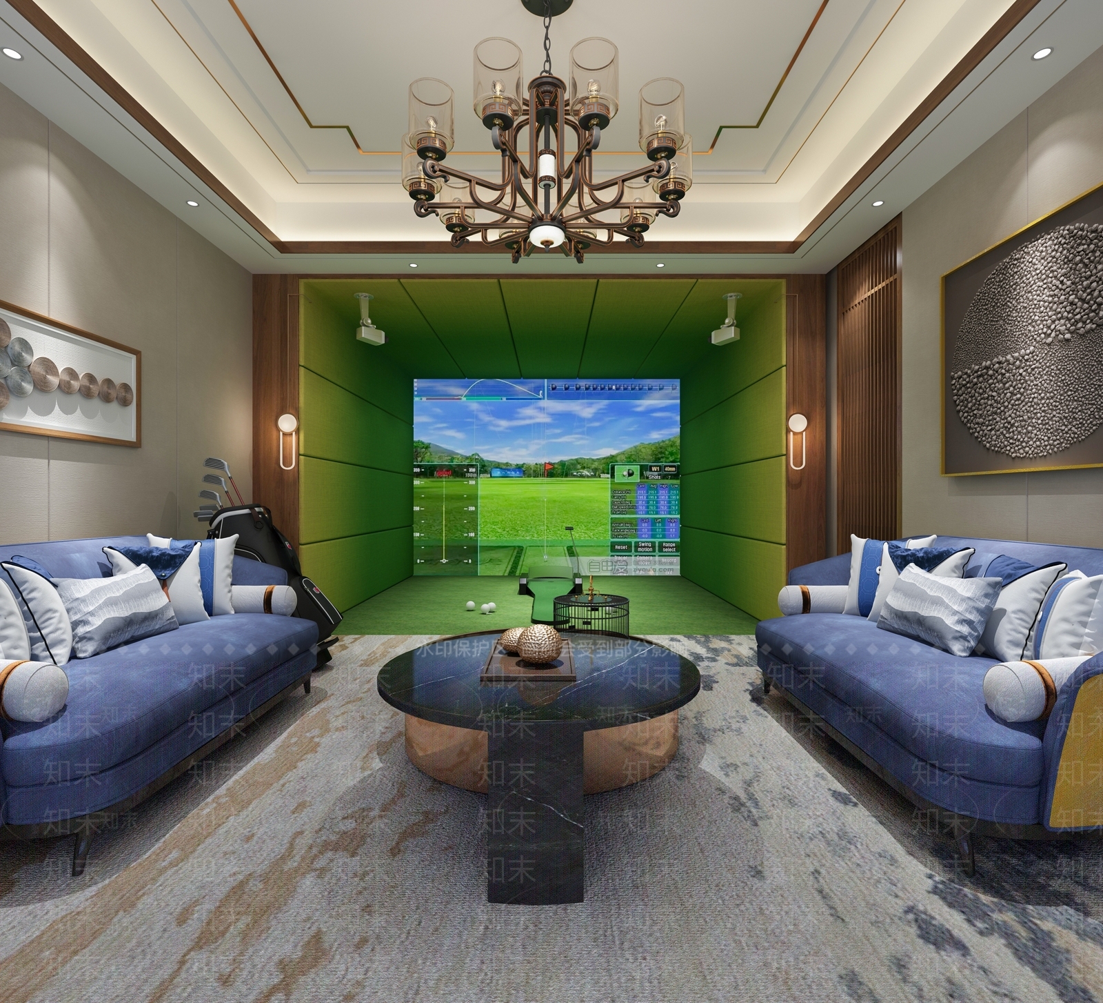 现代室内高尔夫娱乐室3D模型下载【ID:1149700790】