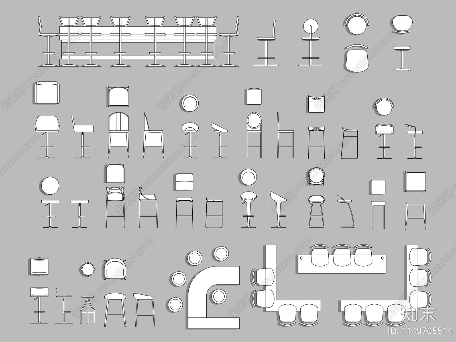 吧台桌椅施工图下载【ID:1149705514】