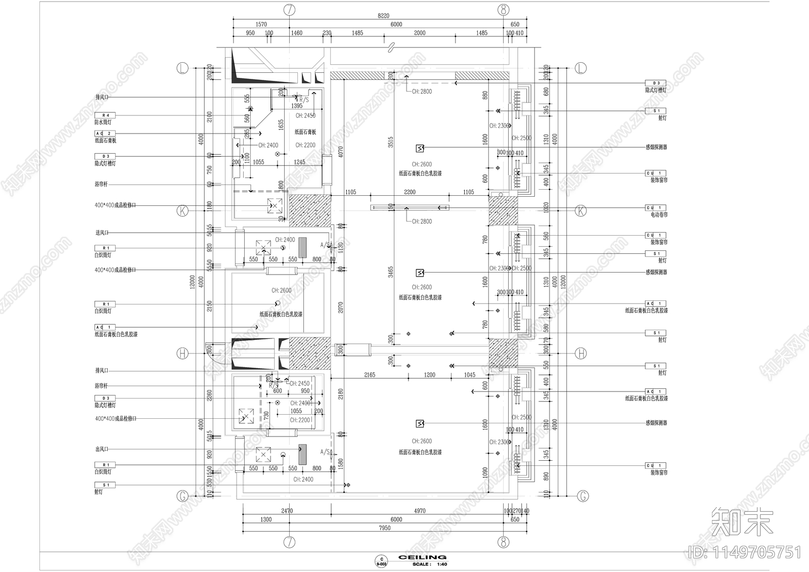 五星级商务酒店标准套间室内cad施工图下载【ID:1149705751】
