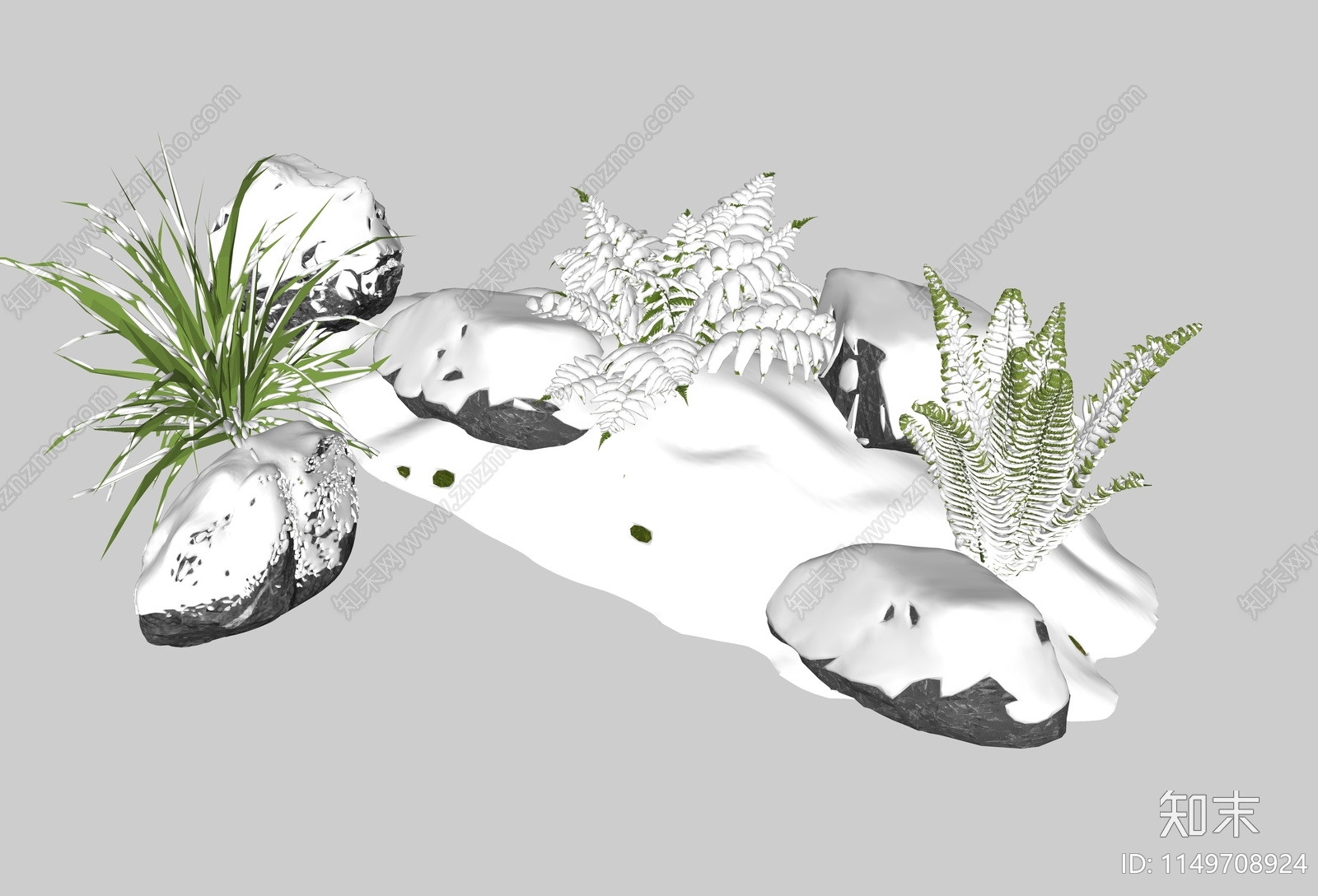 新中式庭院雪景景观石SU模型下载【ID:1149708924】