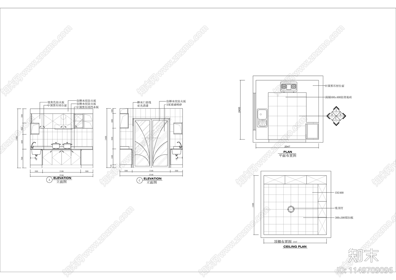 厨房橱柜设计图纸cad施工图下载【ID:1149709096】