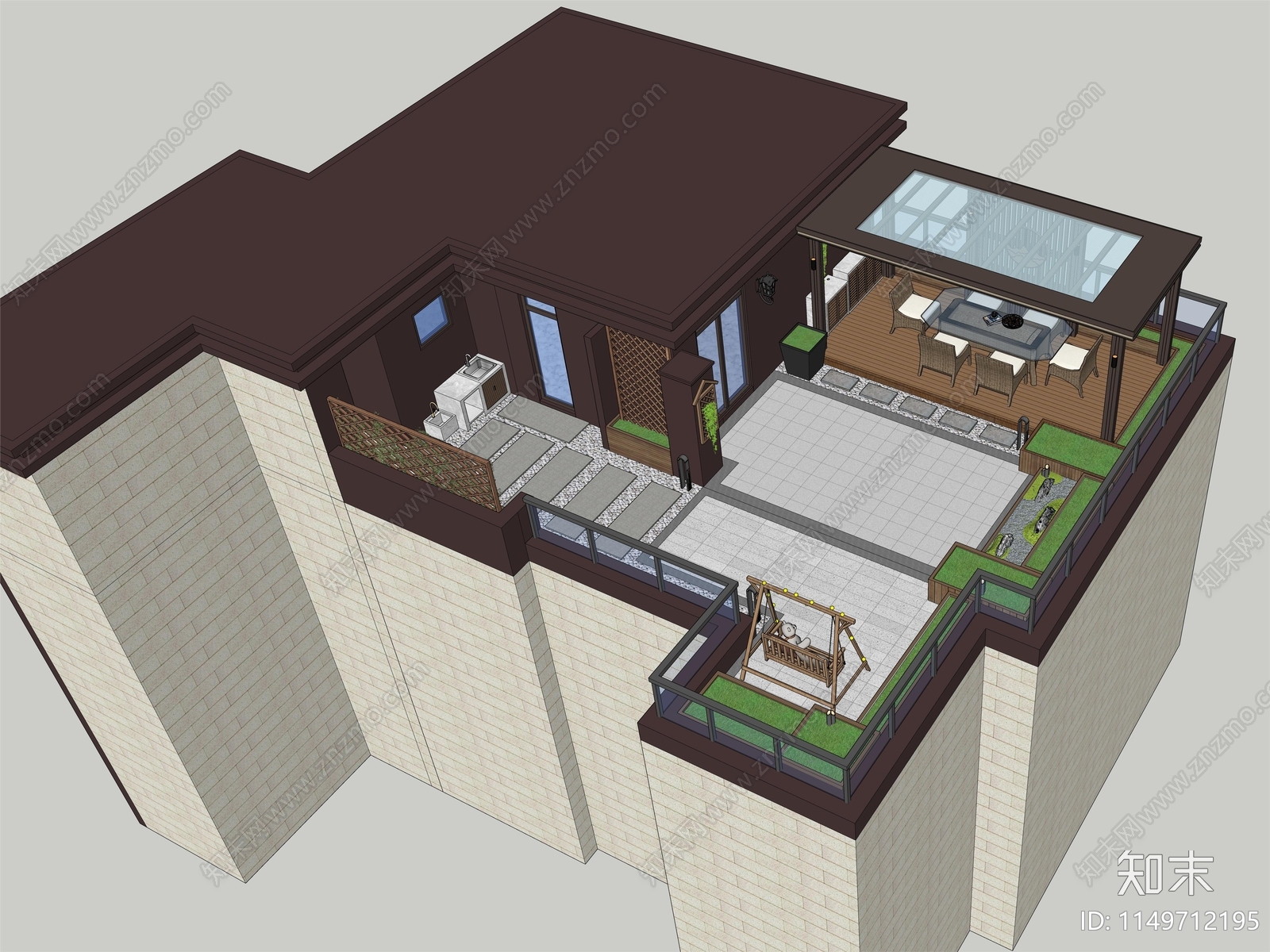 现代屋顶花园SU模型下载【ID:1149712195】