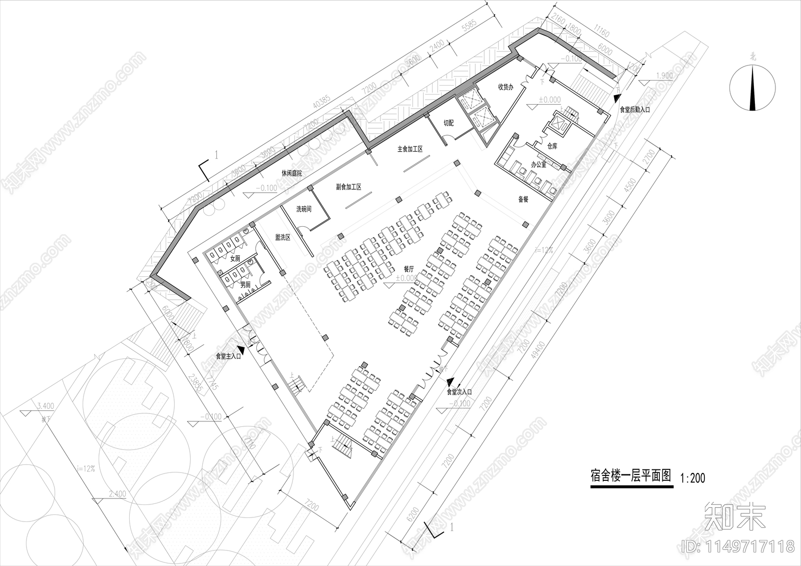 宿舍楼平立剖面图cad施工图下载【ID:1149717118】