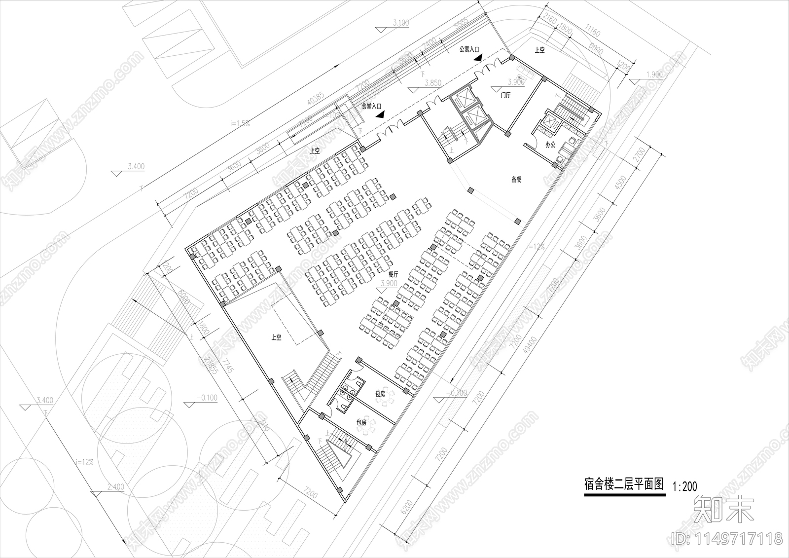 宿舍楼平立剖面图cad施工图下载【ID:1149717118】