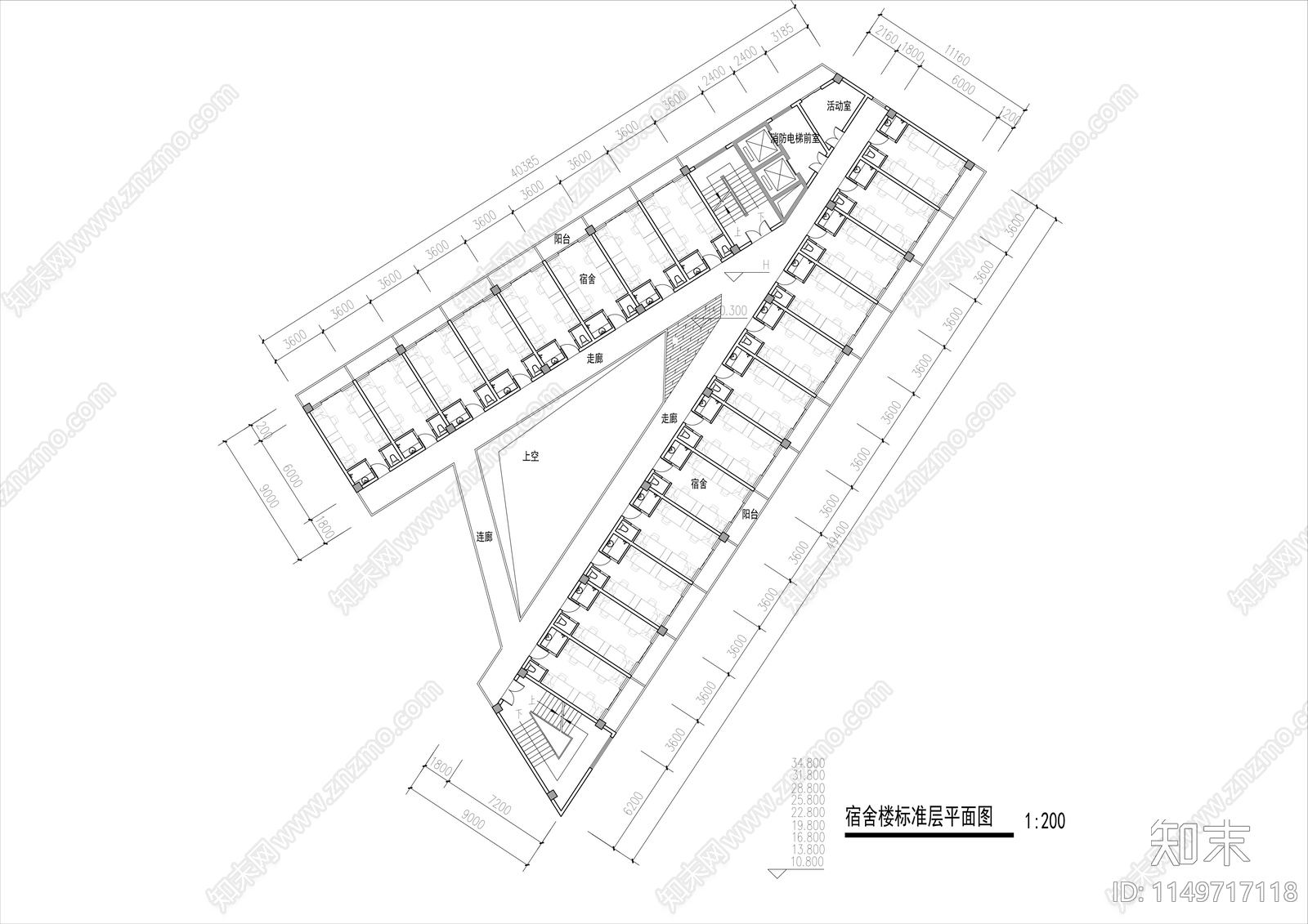 宿舍楼平立剖面图cad施工图下载【ID:1149717118】