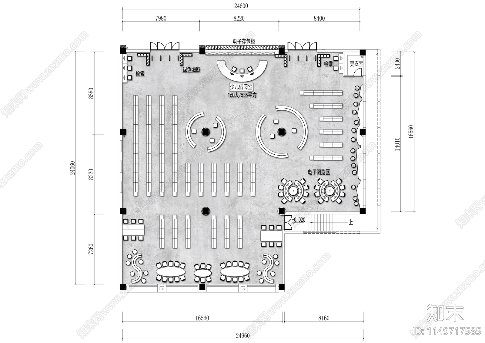 500㎡图书馆平面布置图施工图下载【ID:1149717585】