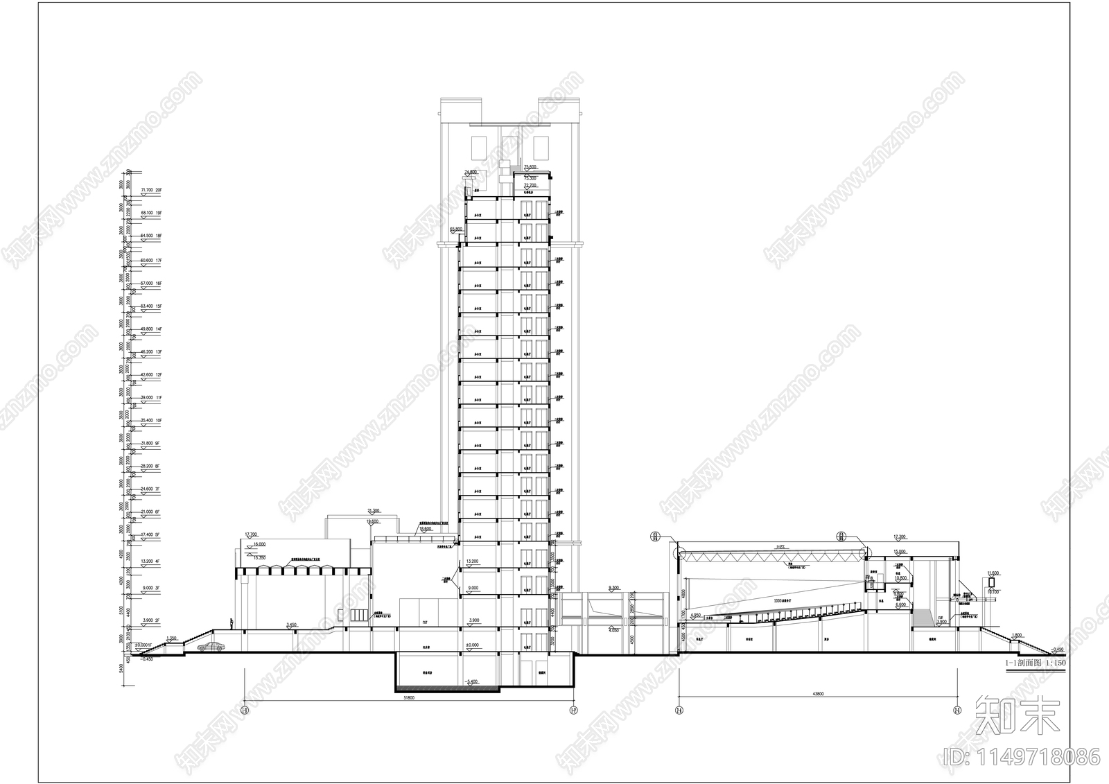 办公楼建筑cad施工图下载【ID:1149718086】