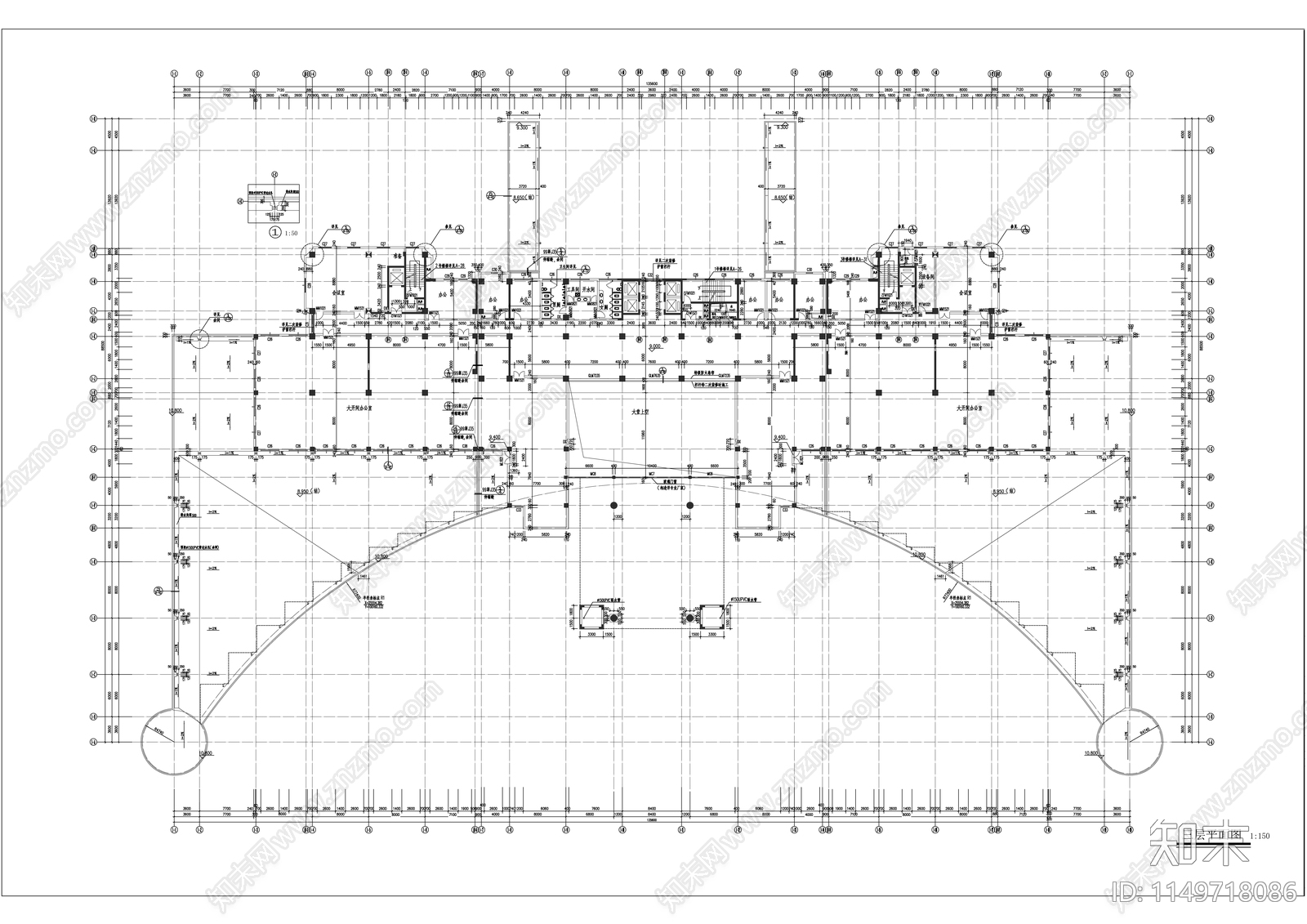 办公楼建筑cad施工图下载【ID:1149718086】