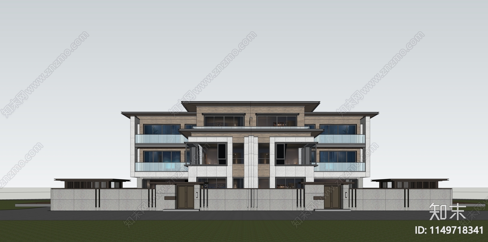 现代双拼别墅SU模型下载【ID:1149718341】