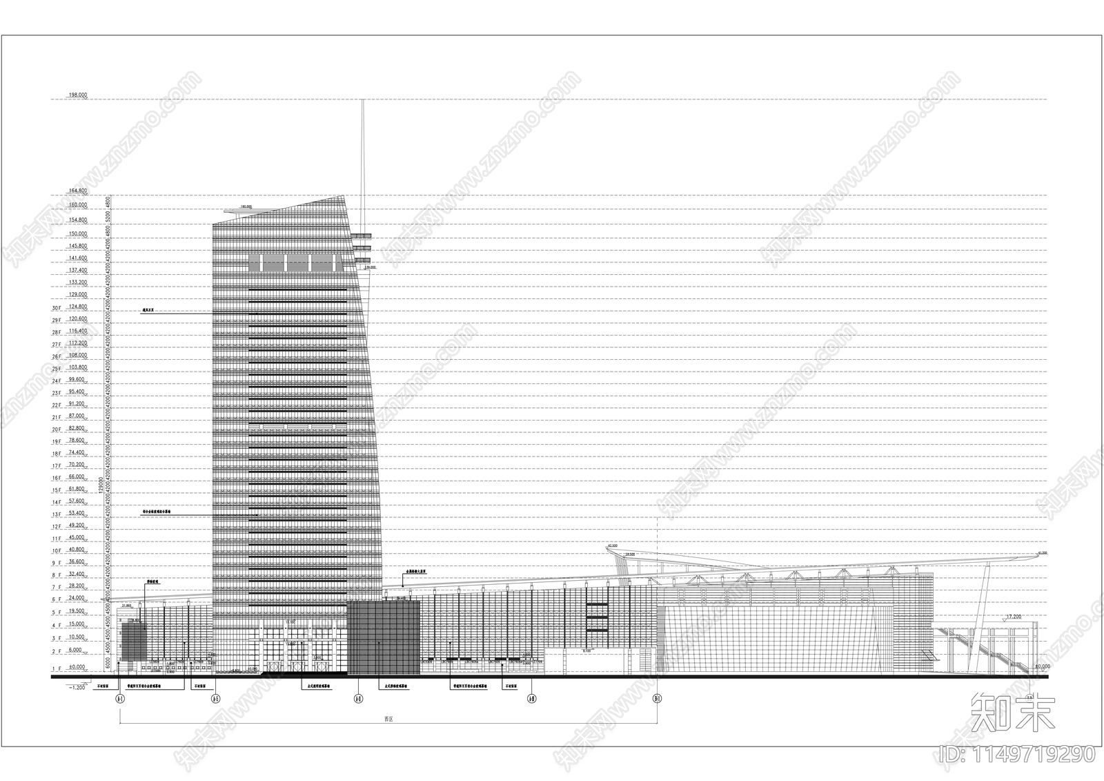 武汉广电西区办公建筑cad施工图下载【ID:1149719290】