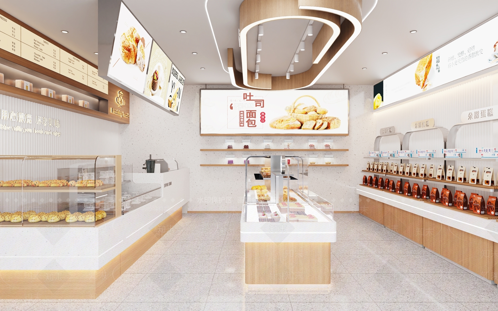 现代原木风甜品面包店3D模型下载【ID:1149723424】