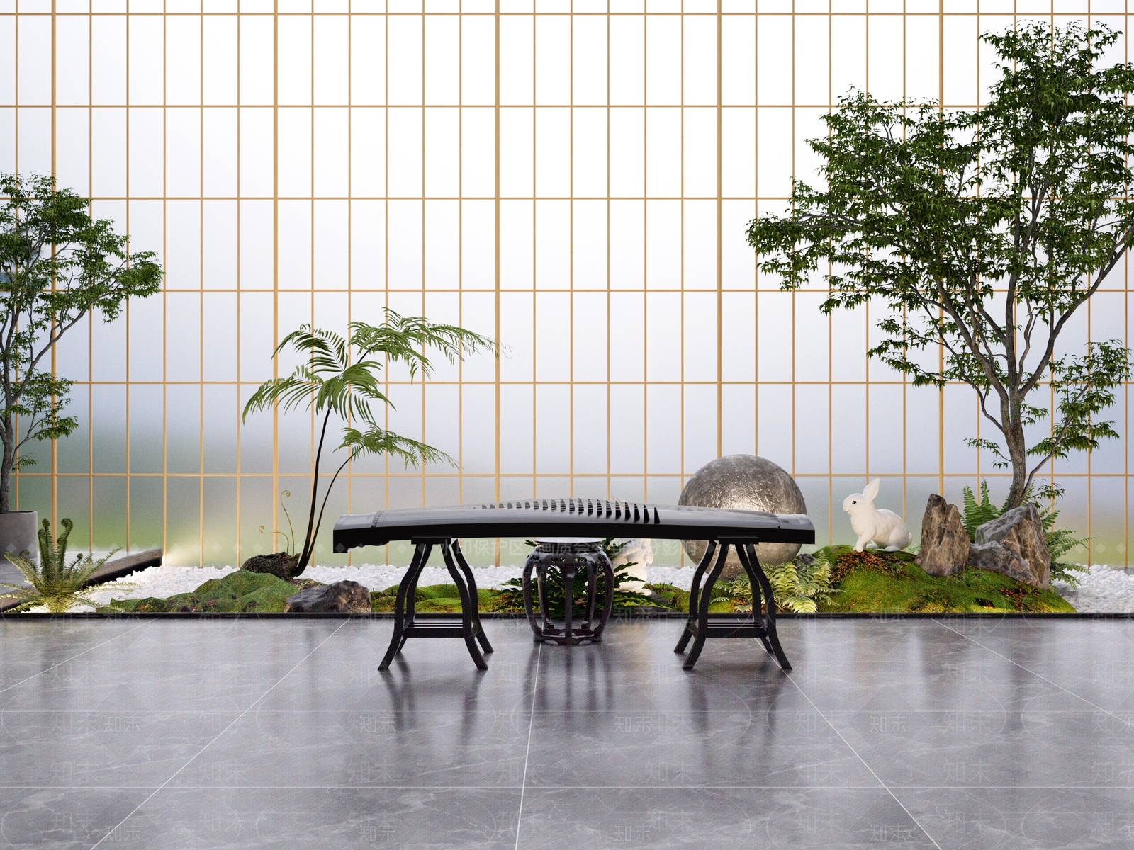 新中式绿植琵琶幕墙3D模型下载【ID:1149723847】