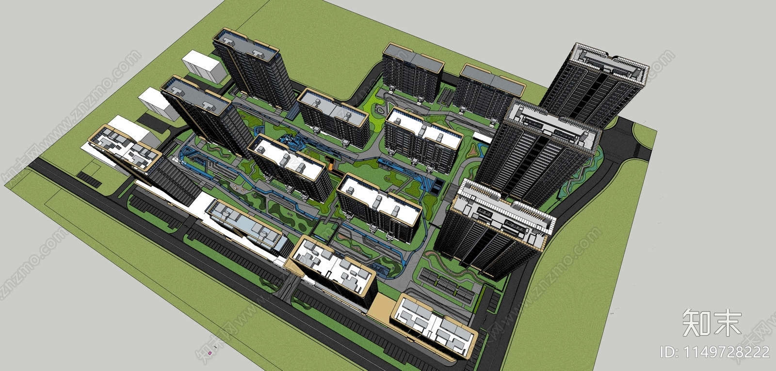 现代小区建筑SU模型下载【ID:1149728222】