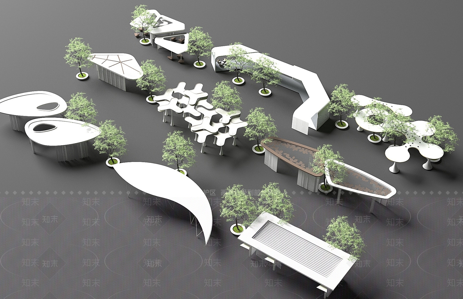 现代景观廊架3D模型下载【ID:1149729627】