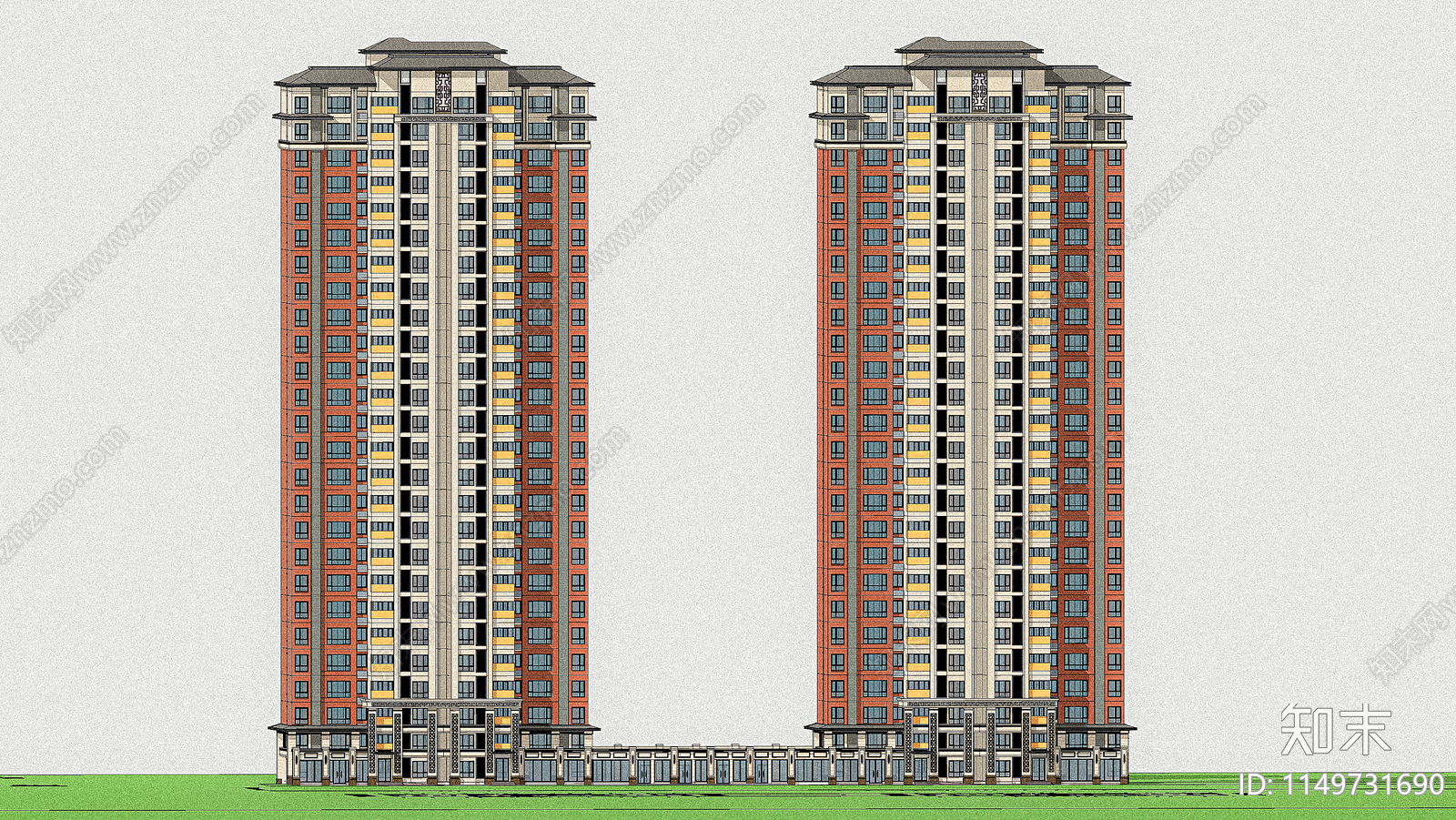 现代高层住宅建筑外立面设计SU模型下载【ID:1149731690】