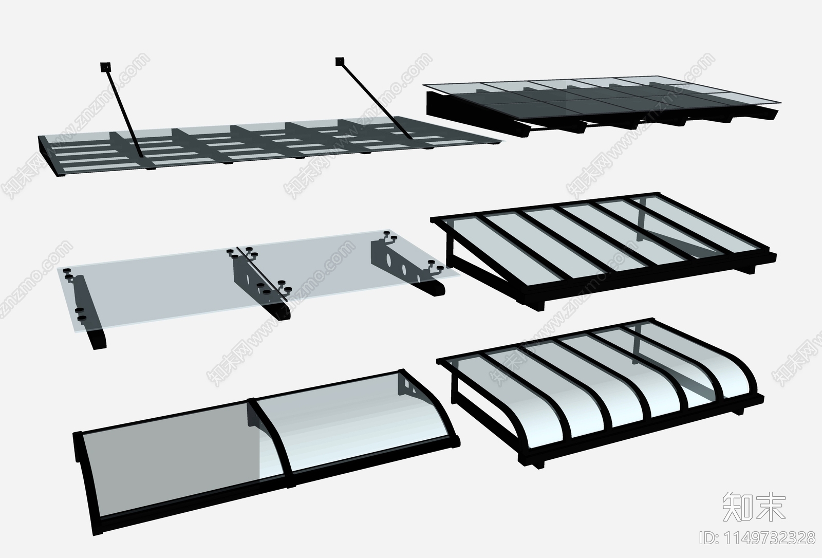 现代钢化玻璃雨棚SU模型下载【ID:1149732328】