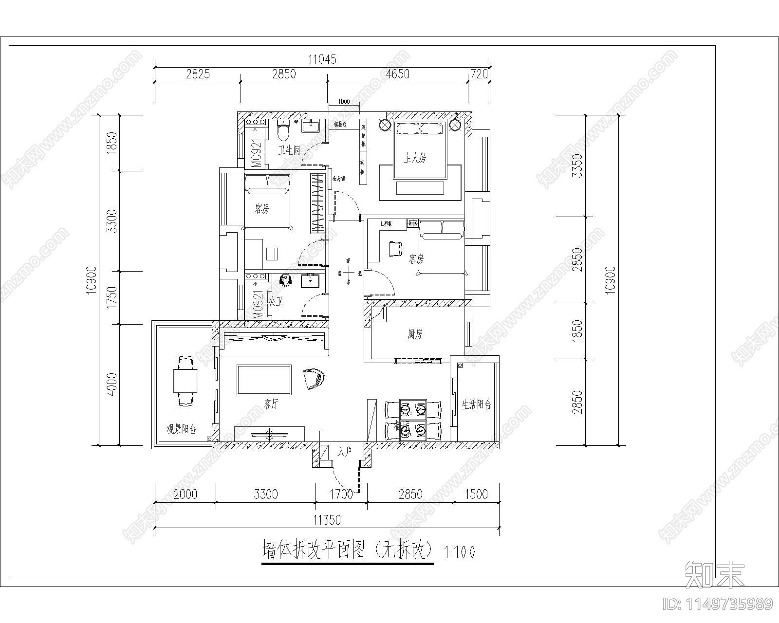 商品房室内cad施工图下载【ID:1149735989】