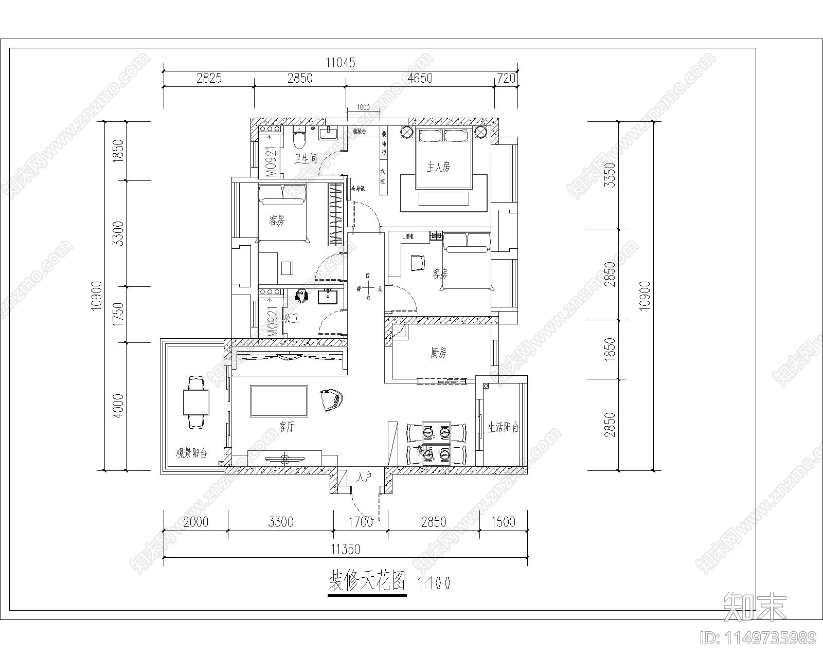 商品房室内cad施工图下载【ID:1149735989】