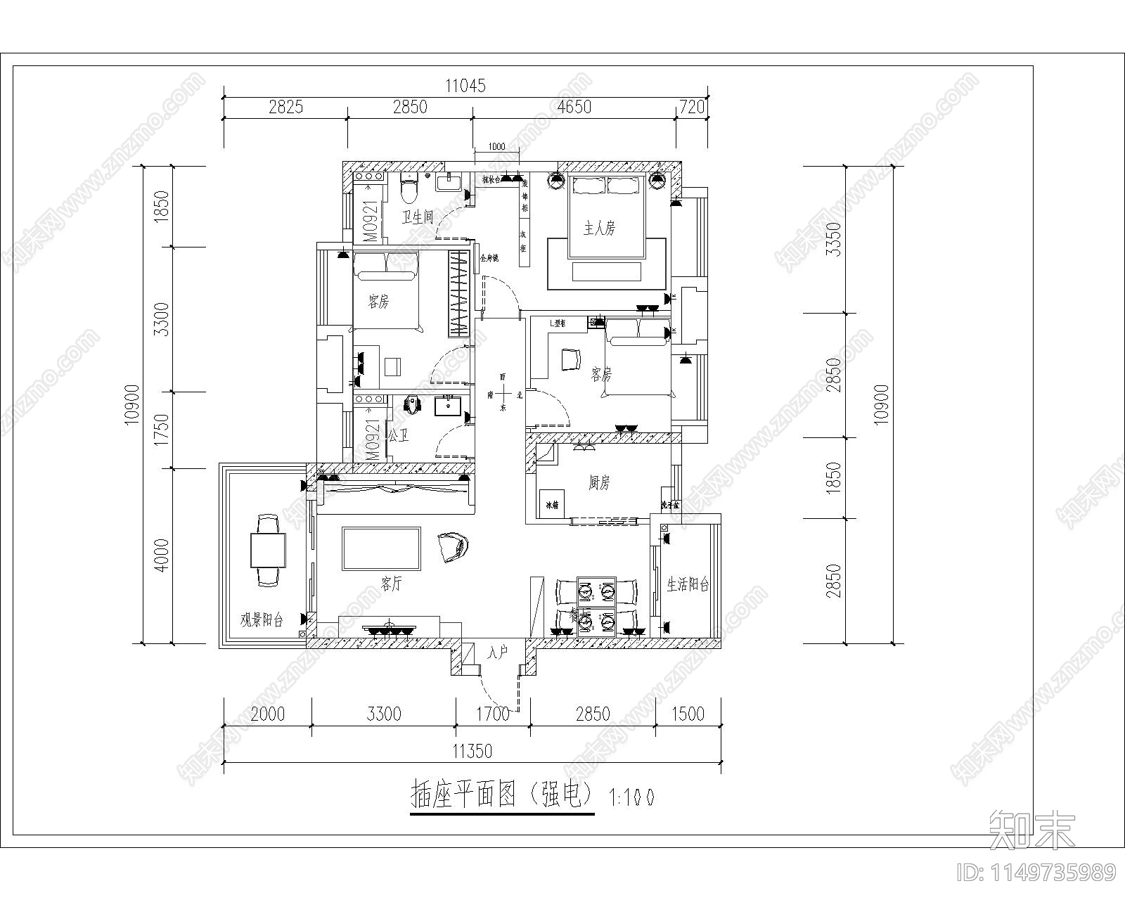 商品房室内cad施工图下载【ID:1149735989】