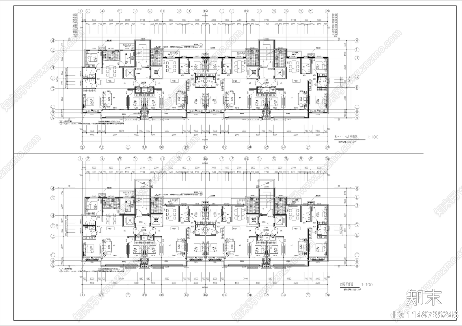 18层高层住宅楼建筑施工图下载【ID:1149738246】