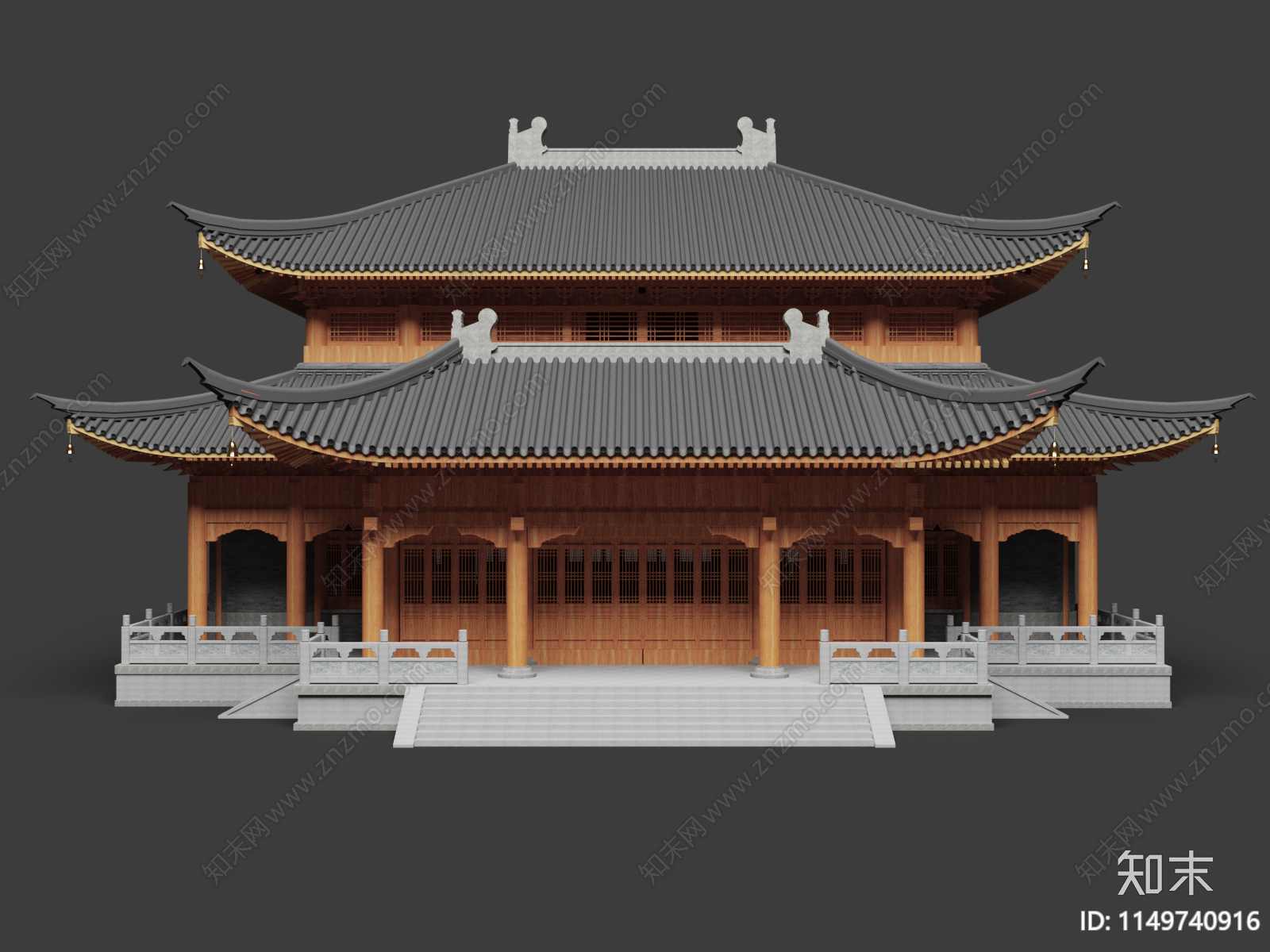 中式大雄宝殿古建筑3D模型下载【ID:1149740916】