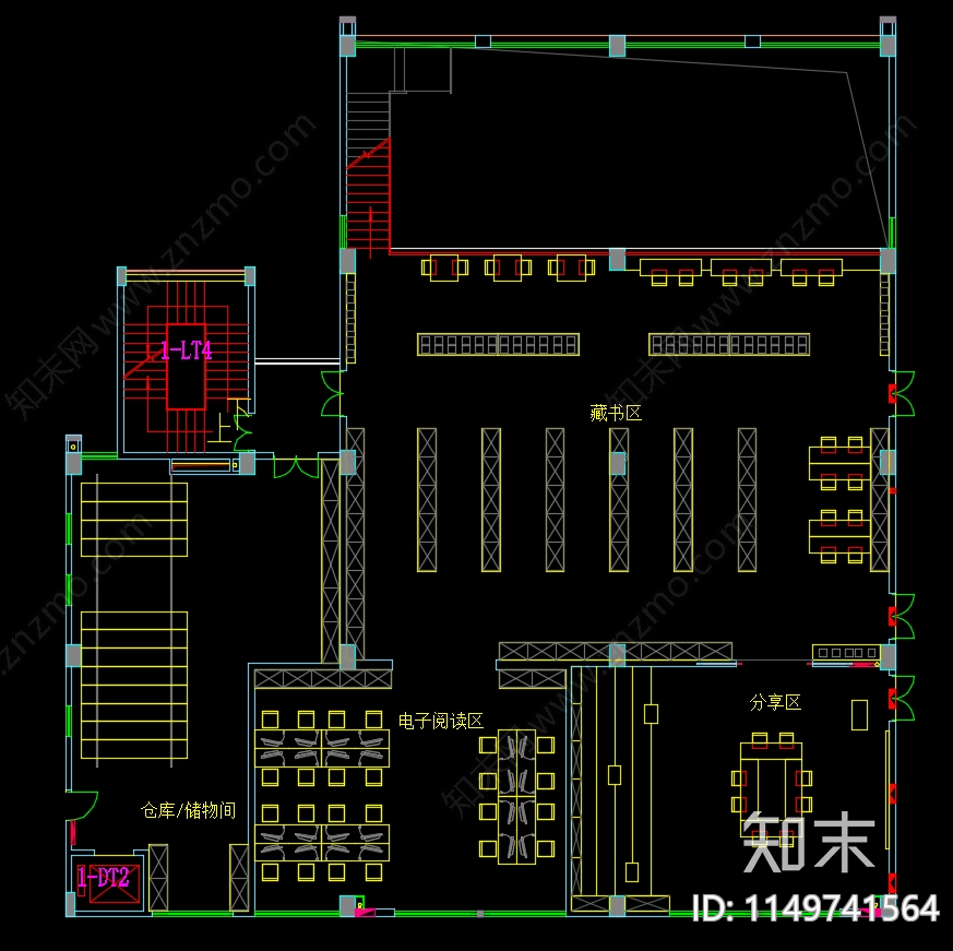 图书馆平面图cad施工图下载【ID:1149741564】