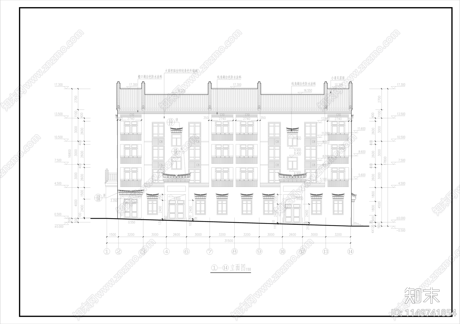 仿古建筑cad施工图下载【ID:1149741854】