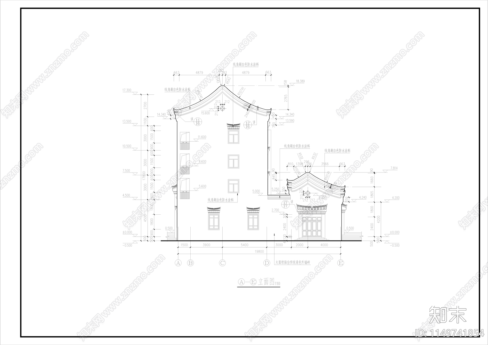 仿古建筑cad施工图下载【ID:1149741854】