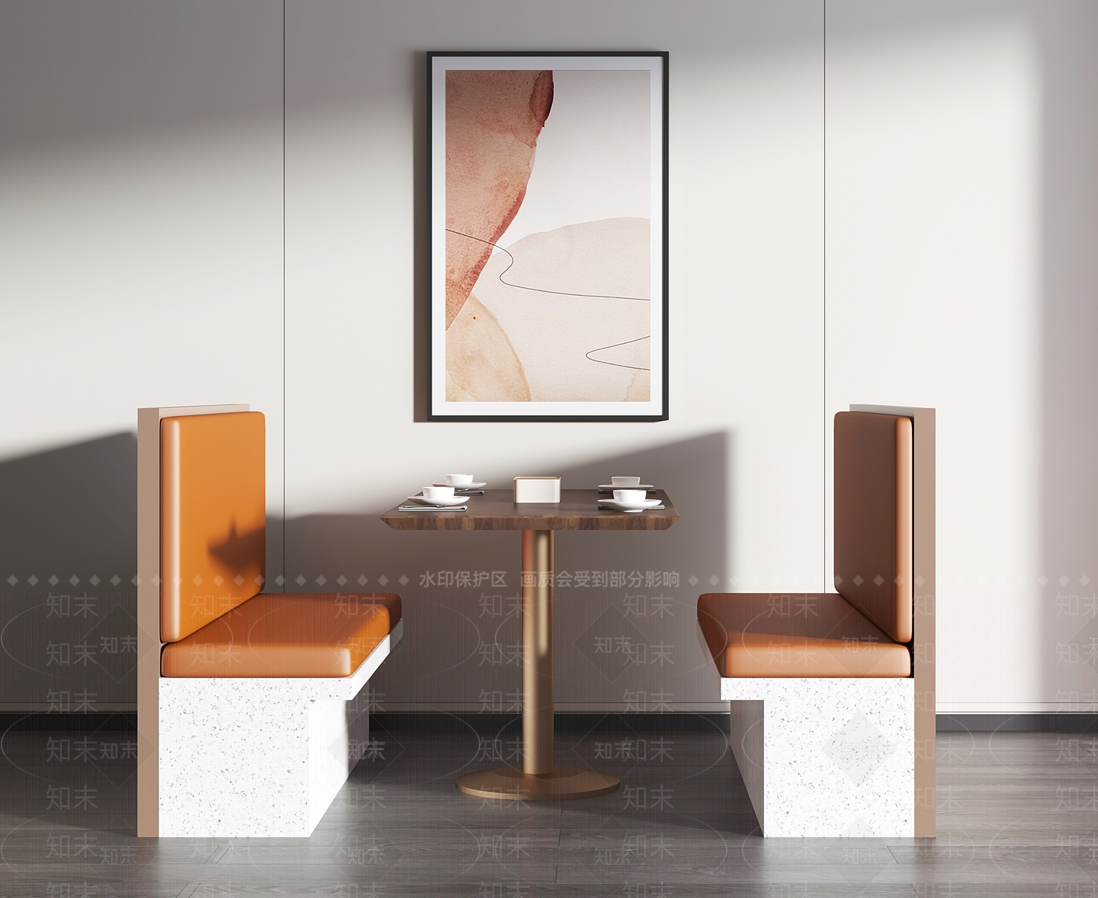 现代皮质卡座餐桌椅3D模型下载【ID:1149742746】