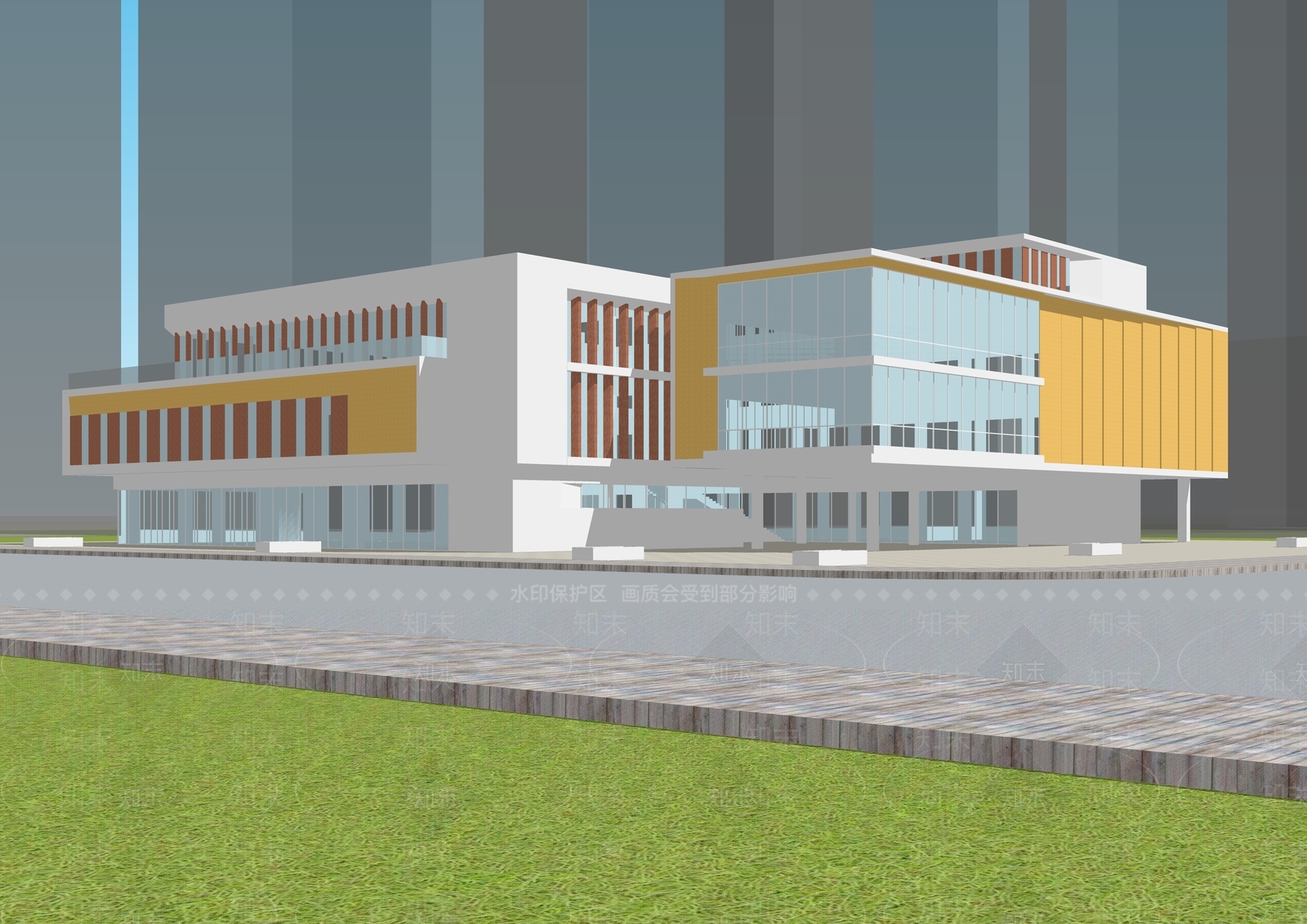 现代图书馆建筑SU模型下载【ID:1149744560】