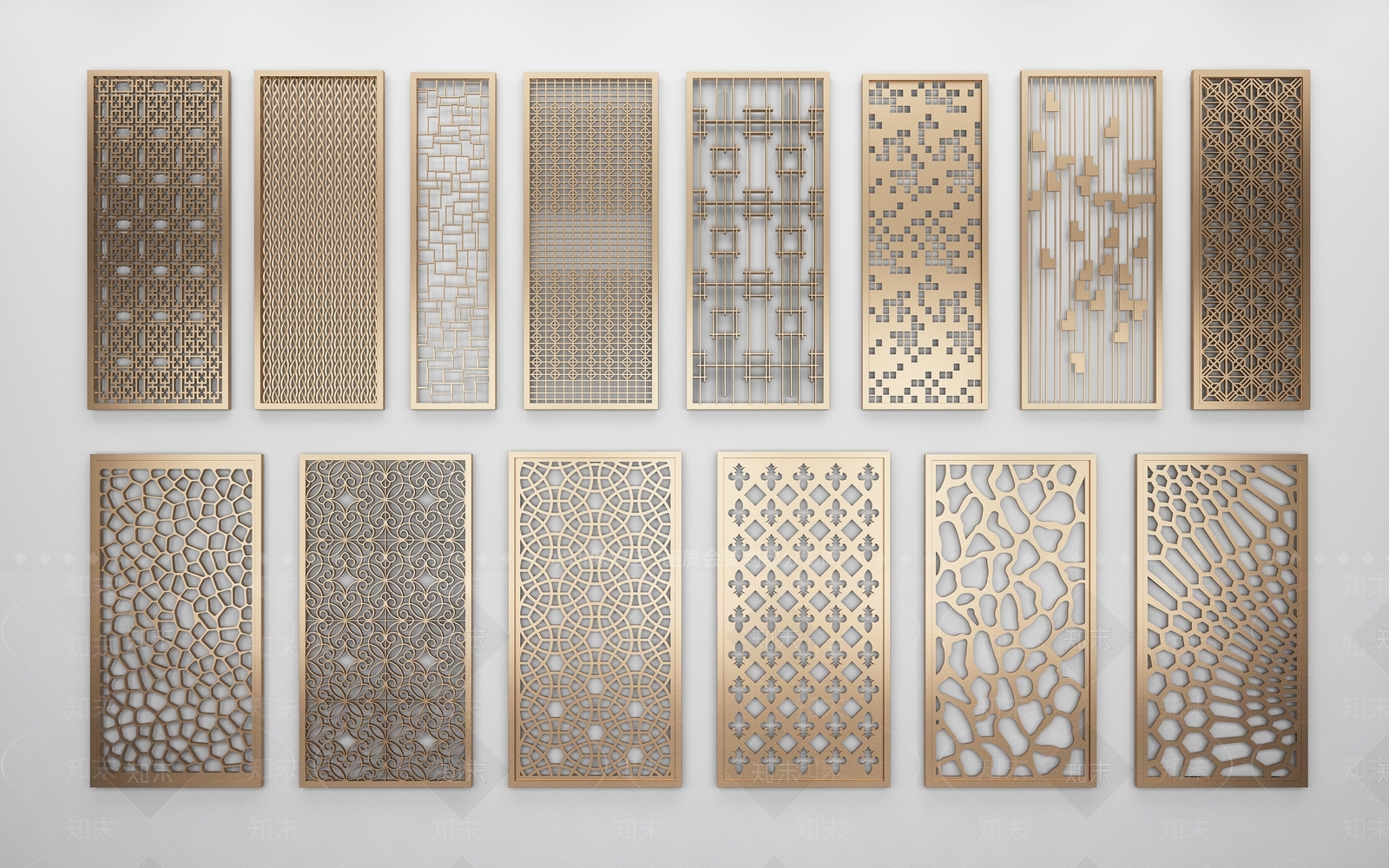 现代金属镂空铁艺雕花隔断3D模型下载【ID:1149745624】