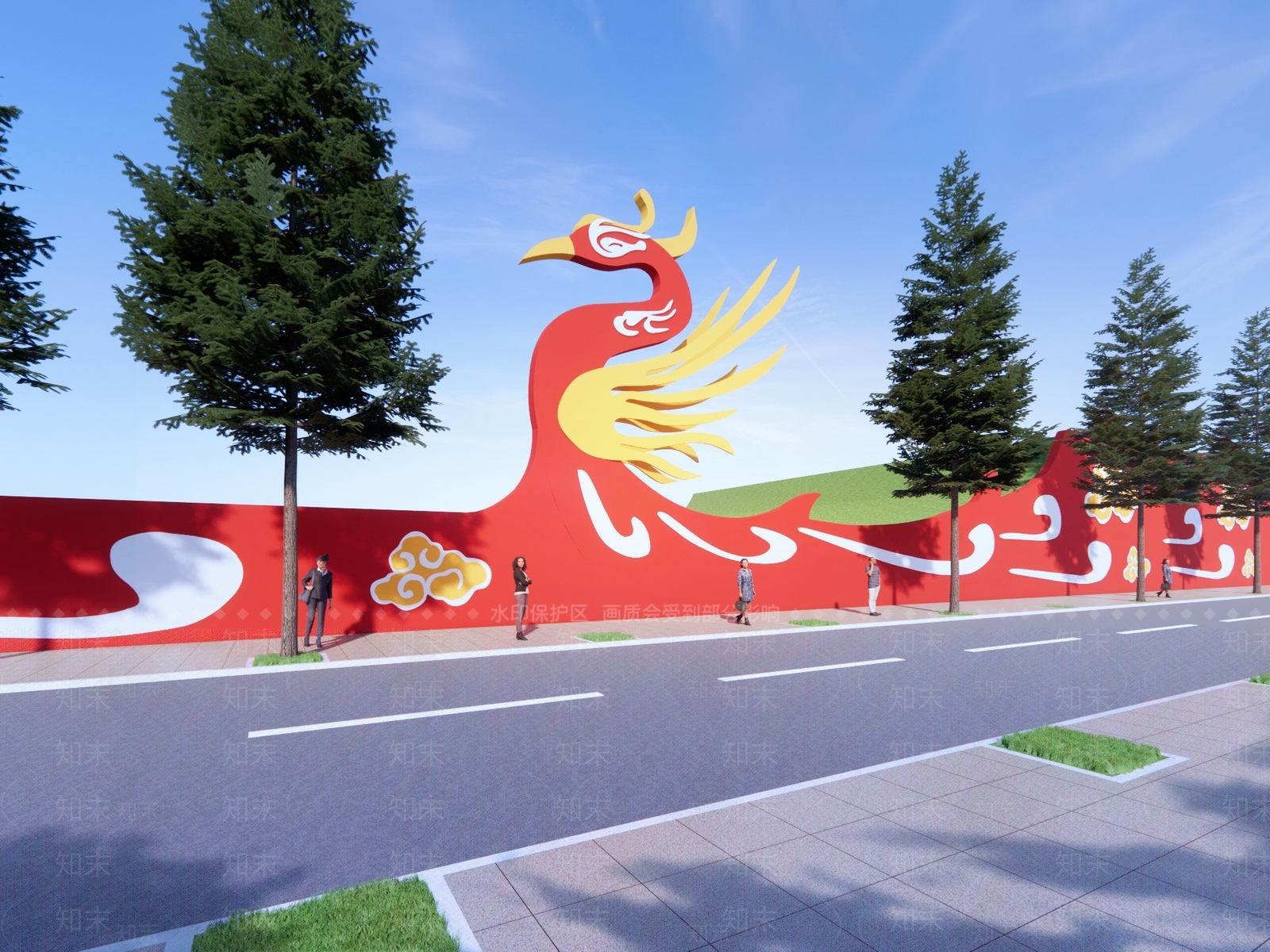 现代凤凰雕塑景墙SU模型下载【ID:1149747438】