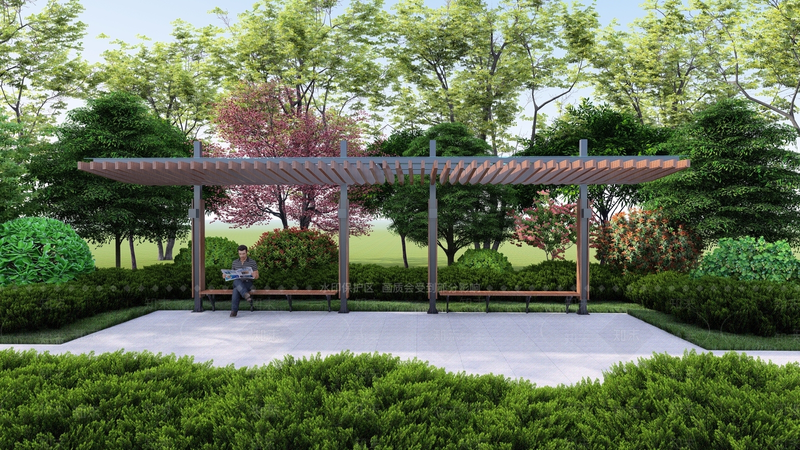 现代景观木廊架SU模型下载【ID:1149749285】