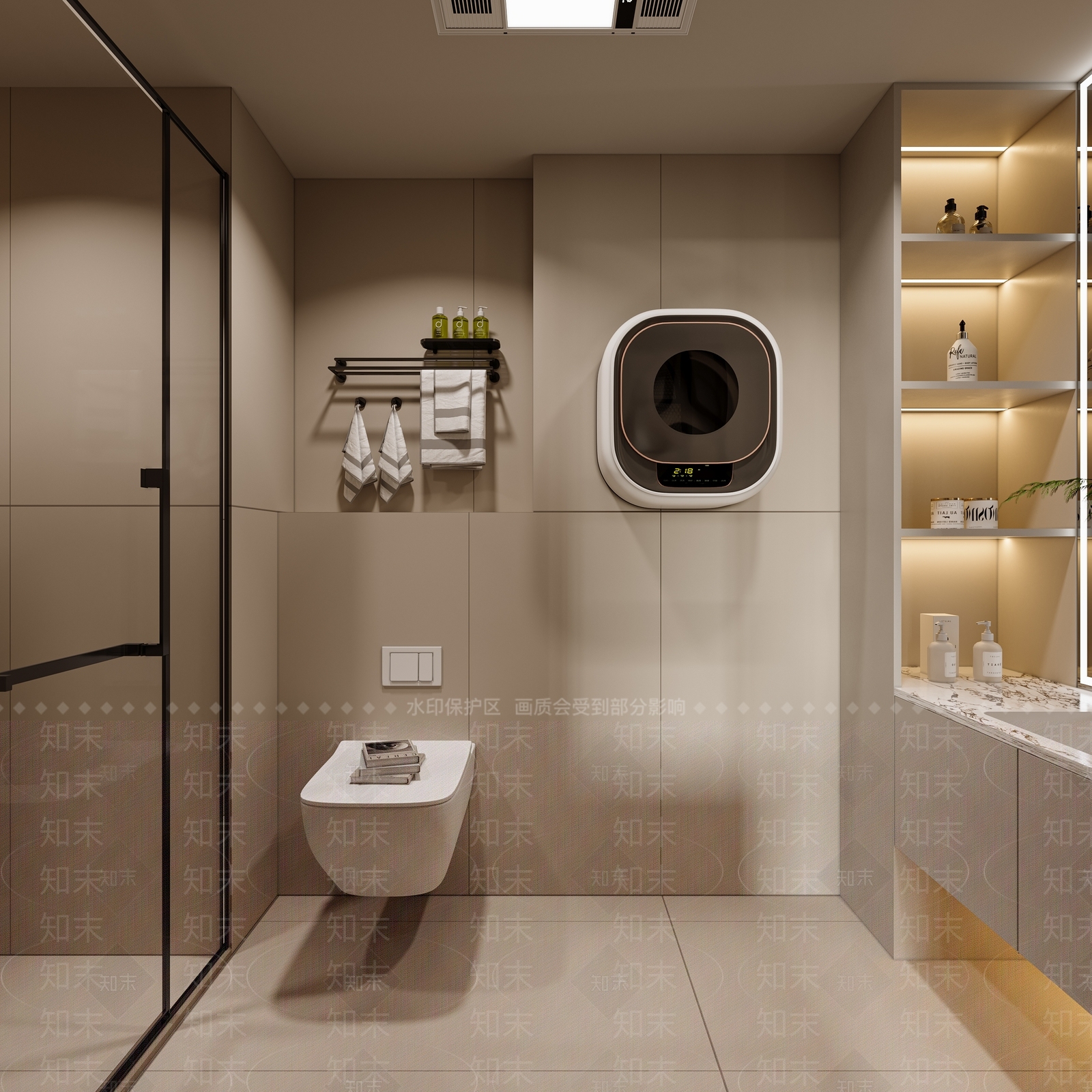 现代奶油风卫生间挂壁洗衣机3D模型下载【ID:1149764178】