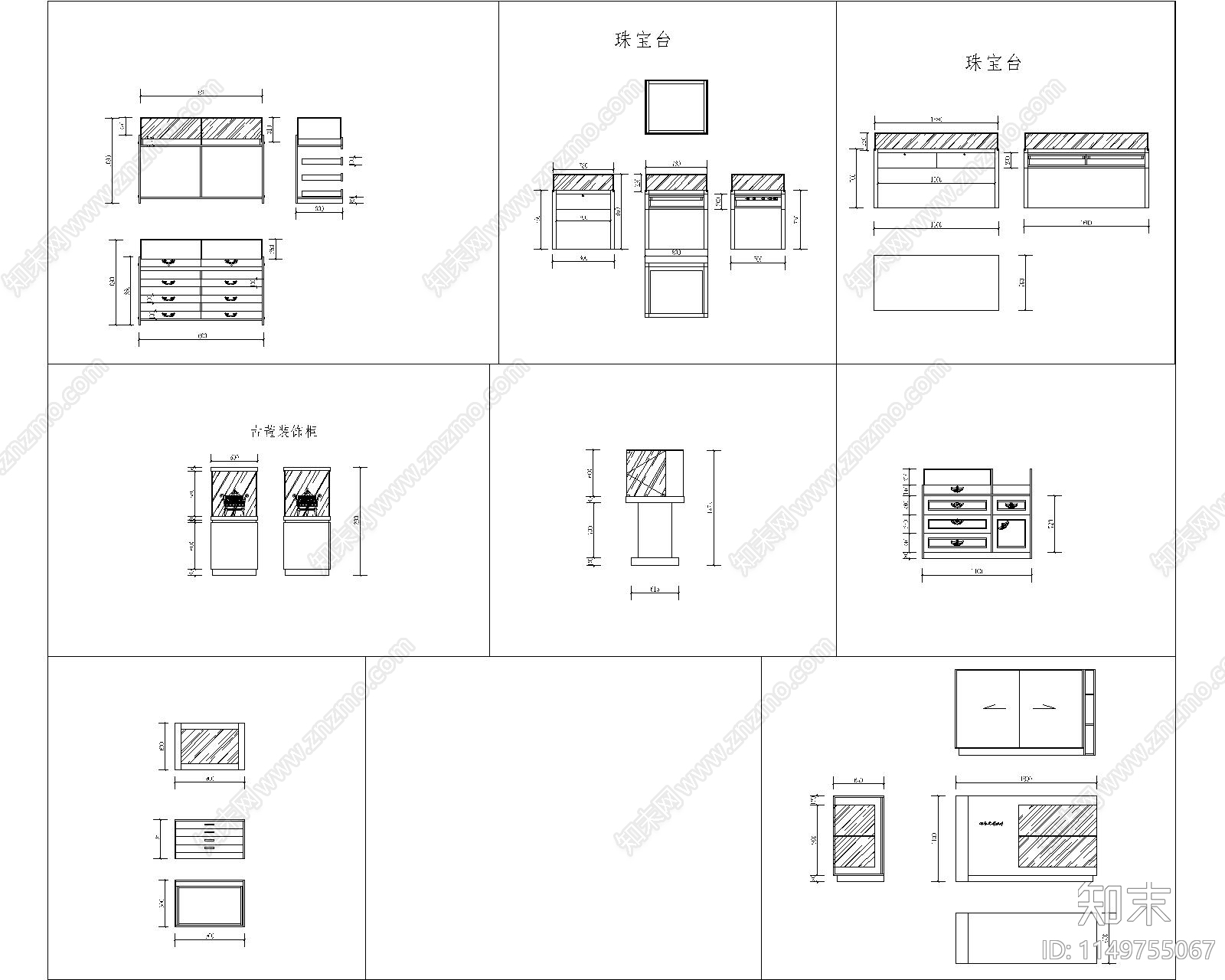 珠宝台店展示柜节点cad施工图下载【ID:1149755067】