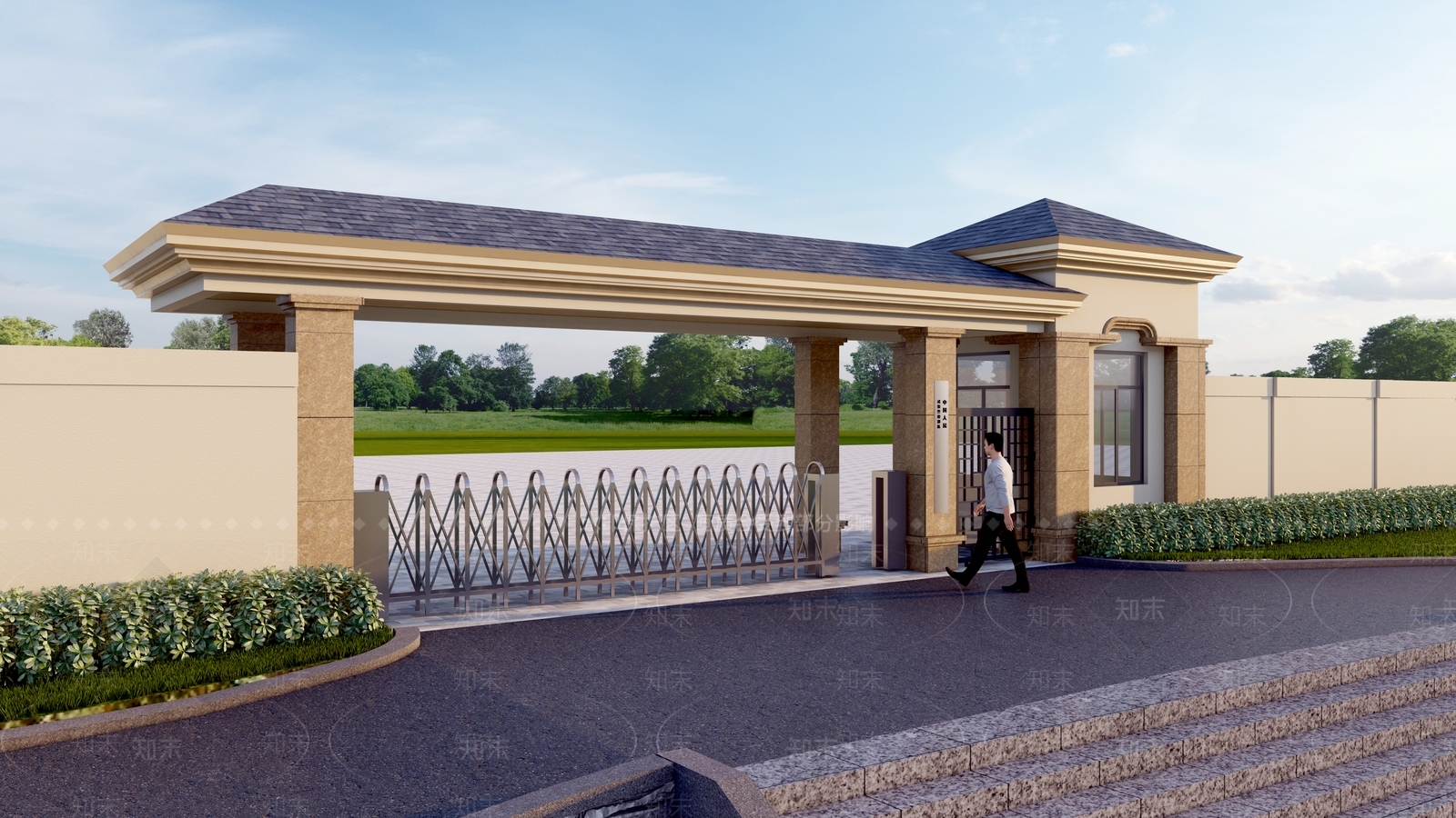 新中式工厂入口大门SU模型下载【ID:1149757366】